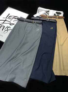 CCA学院老钱风刺绣图案西装长裙后开叉绣花半身裙A字裙长款一步裙