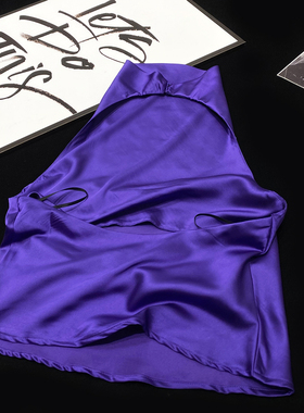 CCA自制欧美ins博主款紫色露背挂脖缎面吊带衫丝缎质感亮面背心女