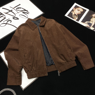 CCA自制美拉德风收腰翻领灯芯绒夹克外套工装 复古条绒棒球服开衫