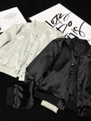 CCA自制辣妹风仿绸缎亮面短款 排扣飞行员夹克外套醋酸缎面棒球服