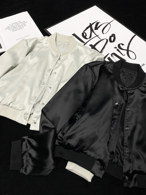 欧美缎面质感短款飞行夹克外套