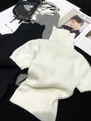 CCA自制网红博主同款氛围感高领短袖针织上衣紧身弹力显瘦短款T恤