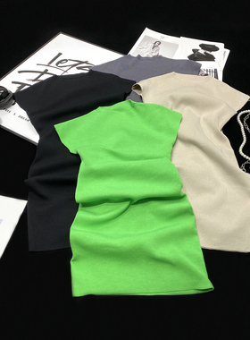 CCA自制辣妹紧身弹力针织连衣裙显瘦修身短袖包臀裙绿色连衣短裙