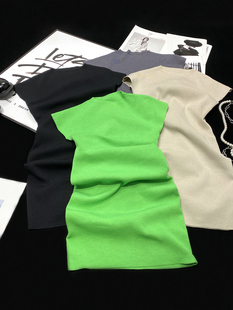 CCA自制辣妹紧身弹力针织连衣裙显瘦修身 包臀裙绿色连衣短裙 短袖