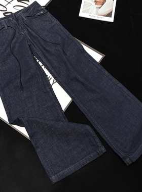 CCA自制高街大牌风辣妹腰带低腰牛仔裤直筒拖地深蓝色休闲裤女潮