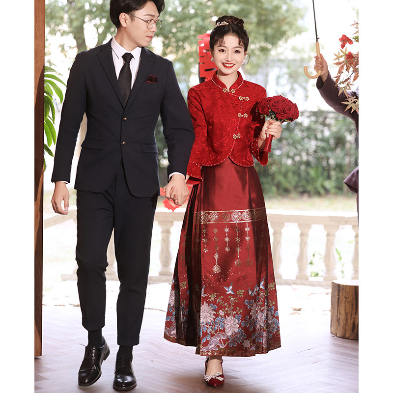 马面裙套装敬酒服秋冬结婚礼服女