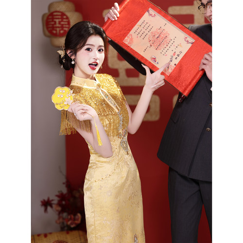 金色敬酒服女2026新款小个子夏款