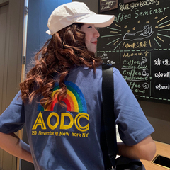 Real shot 2021 spring and summer new round neck short sleeve short T-shirt Korean popular ins female embroidery student T-shirt trend