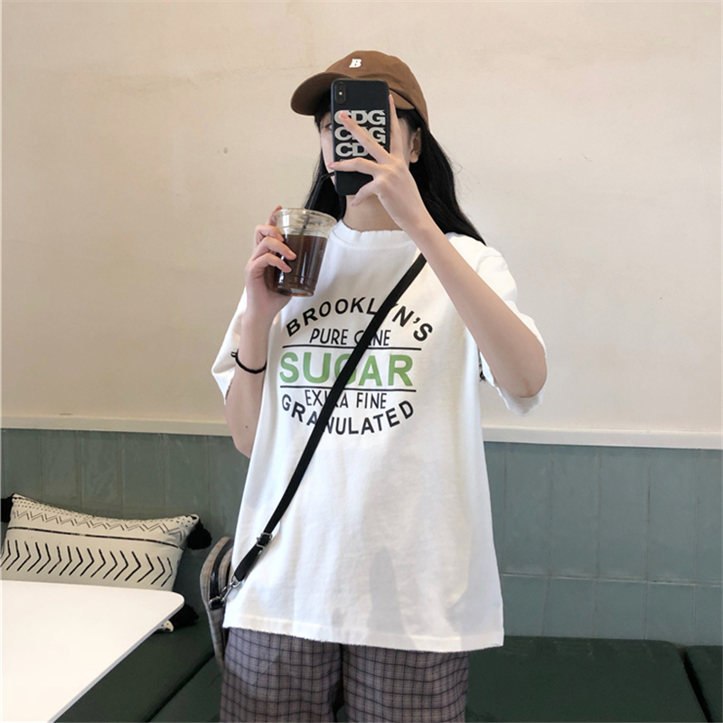 Real shot summer new Korean fashion short sleeve T-shirt women's printing commuter fashion student top