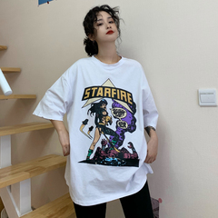 Real shot spring and summer new net red Korean loose Short Sleeve T-Shirt Top Women's print original suzerain BF medium length