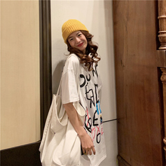 Real shooting Summer Short Sleeve T-Shirt women's middle and long style design