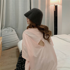 Real shot spring and summer new short sleeve women's simple T-shirt with hollow back design