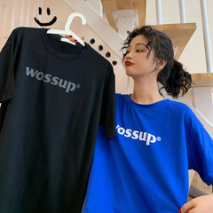 Real shot 2021 spring and summer Korean version new popular round neck short sleeve T-shirt women's letter printing medium and long fashion