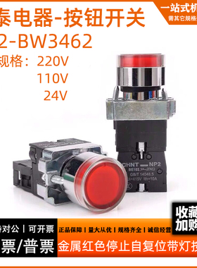 正泰自复位带灯按钮红色NP2-BW3462 LED 22mm GB14048.5 Ui=415V