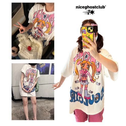 【官方正品】nice ghost club涂鸦美少女短袖T恤女林娜琏同款ngc
