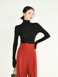 进口日本岛精100%羊毛高领美利奴羊毛杨子纱长袖针织打底衫女