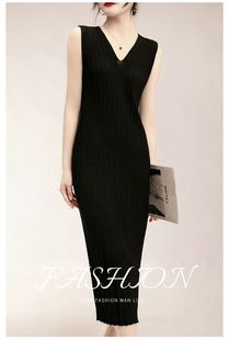 连衣裙小黑裙 显瘦中长款 泥哥家 风琴百褶太GAO级了冰丝针织修身