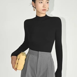 UZZO日本岛精100%羊毛半高领美利奴羊毛杨子纱长袖针织打底衫女