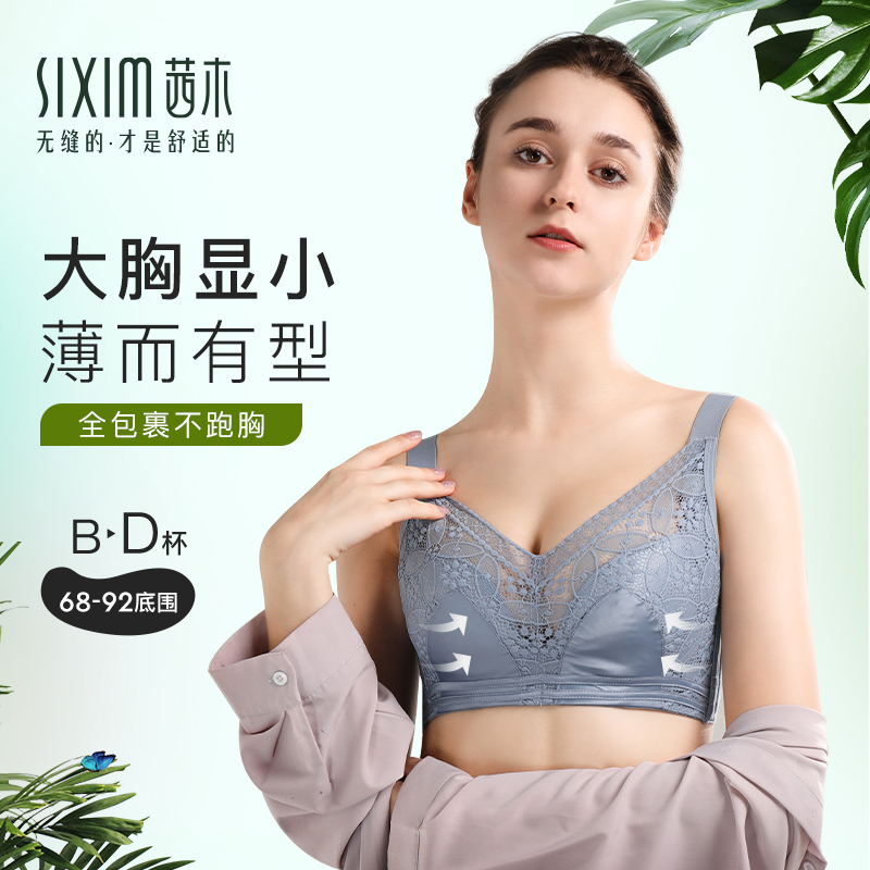 茜木文胸女薄款无钢圈胸罩蕾丝大胸显小