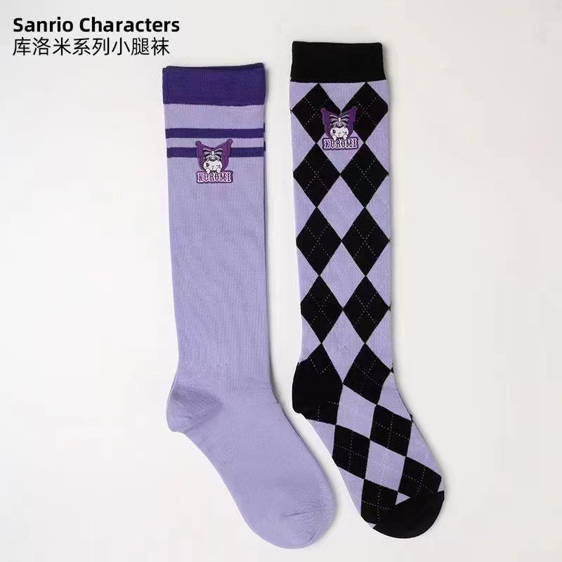 *反派甜心驾到*库洛米系列小腿袜子女可爱萌JK菱格紫色长筒袜