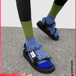 日系粗线袜子女潮ins复古拼接撞色中筒袜 支配者 强大