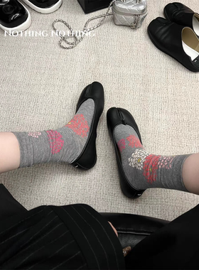 简约高级灰色分趾wawa~chao绝质感~好穿巨舒服~花卉袜子女二趾袜