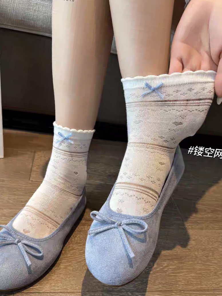 姐妹本命镂空堆堆袜~就是你们一直在找的~甜美少女蝴蝶结袜子！