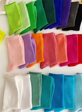 多巴胺分泌_绿色袜子女荧光绿彩色粉色橘色现代舞蹈糖果色中筒袜