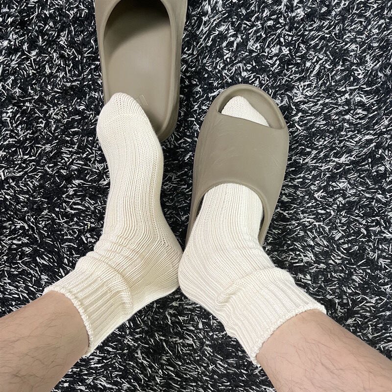 &ldquo;city boy&rdquo;日系粗线袜子女中筒毛线袜秋冬加厚工装米白色长袜男