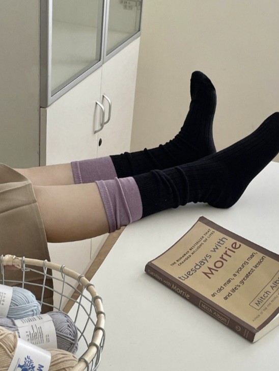 紫色太美了吧！秋日甜妹bi备颜色~又温柔又高级~黑紫拼接堆堆袜子,女士内衣/男士内衣/家居服,中筒袜,淘宝优惠券,粉丝福利购,淘宝优惠卷