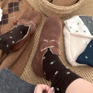 韩系复古碎花袜~好穿到跺脚！黑灰色好适合秋冬穿搭 氛围感满满