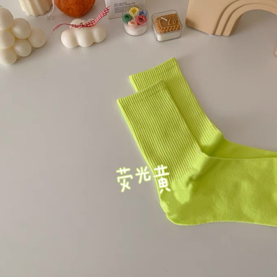 夏日美式荧光黄！亮色竖条纹袜子显瘦又养颜～荧光色青绿色袜子