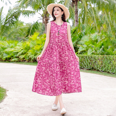 海边度假棉绸沙滩裙女夏季大摆裙