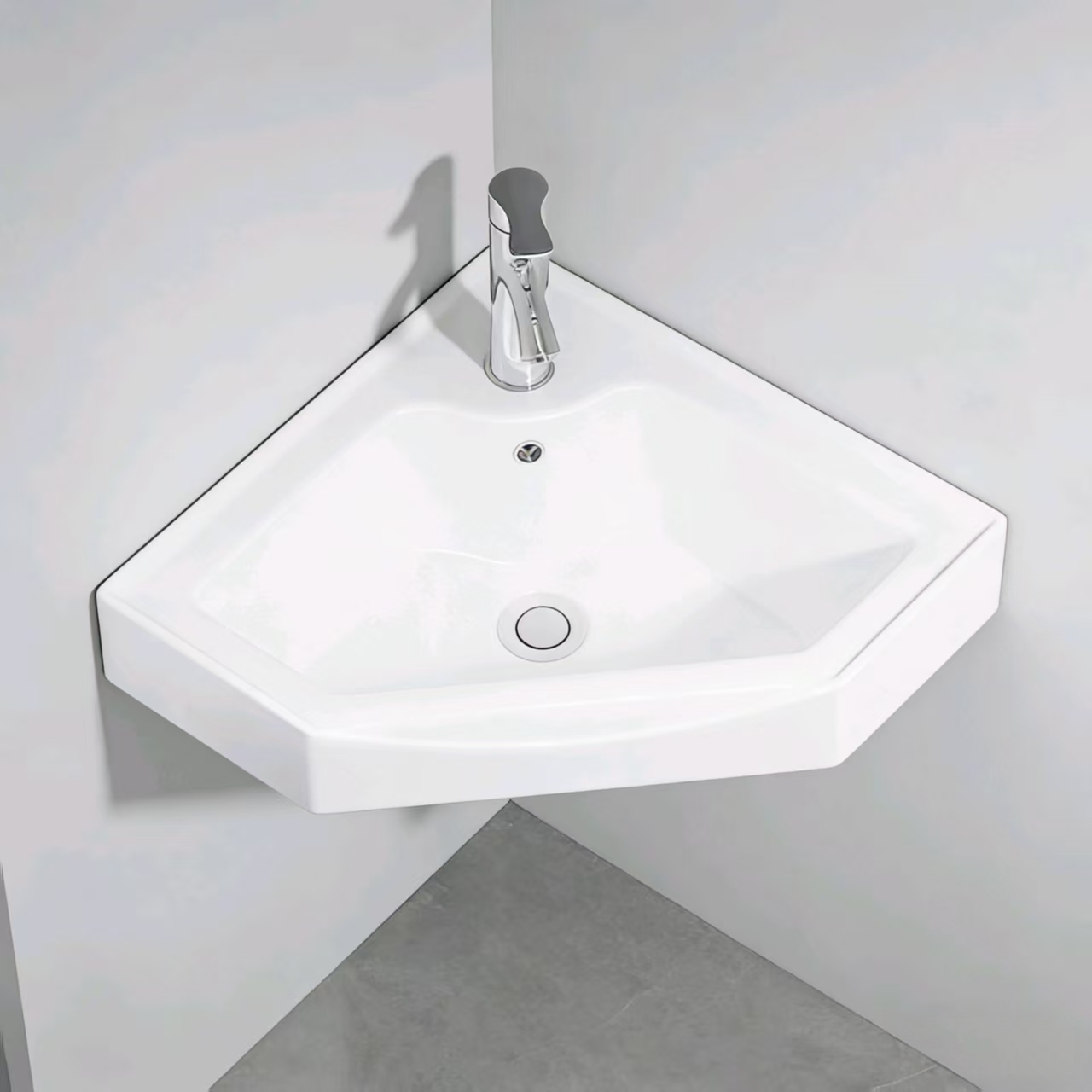 小户型挂墙式定制三角砖石洗手盆一体陶瓷洗手台转角洗涑池柜