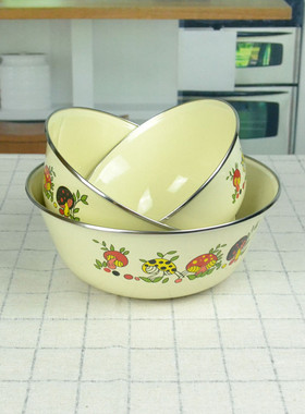 包邮 搪瓷保鲜碗 泡面碗搪瓷碗带盖加厚密封保鲜碗盒双搪耐用菜碗