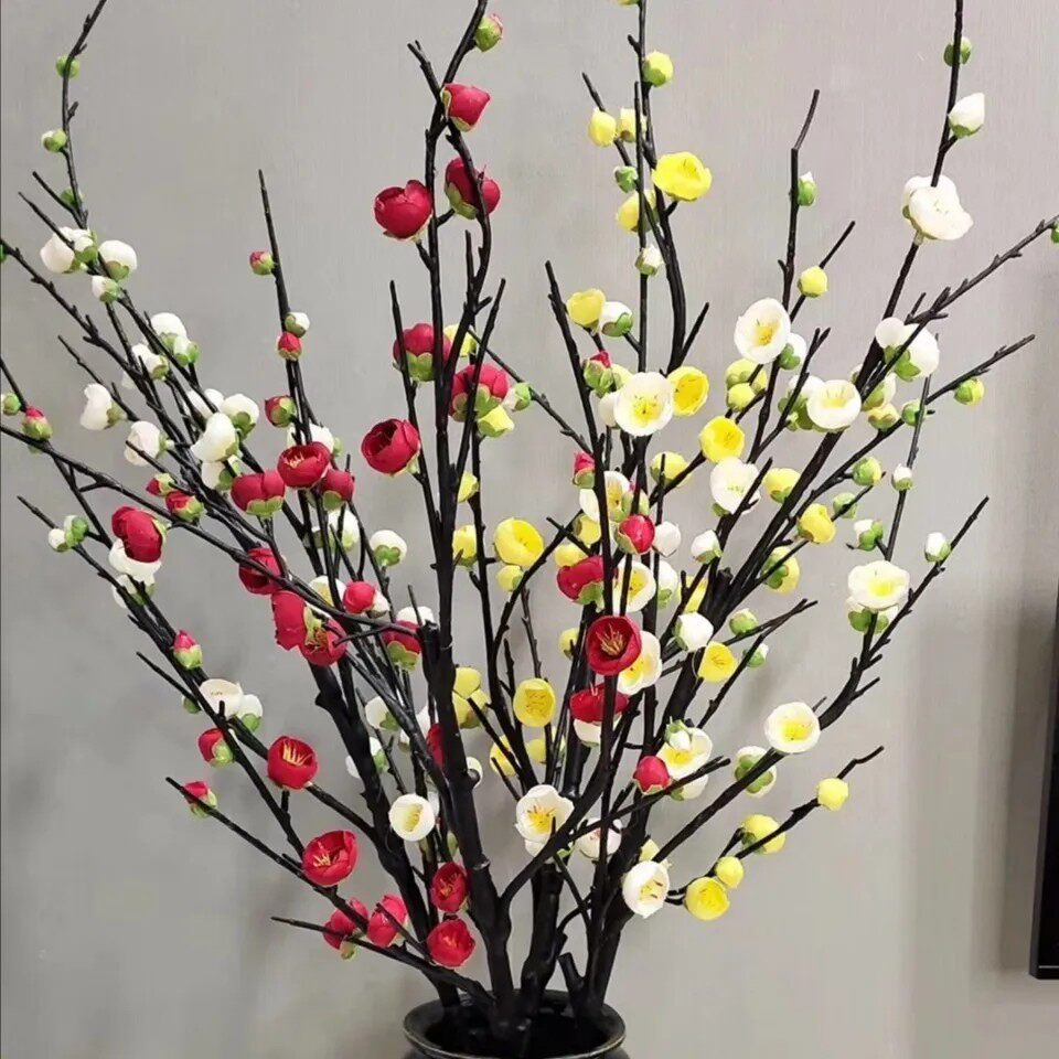 高仿真腊梅单支梅花桃花家居装饰中式插花辅材梅花树枝条