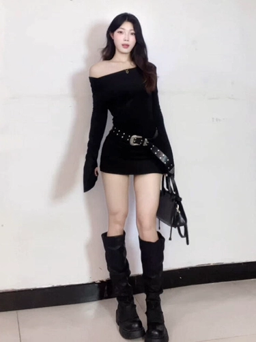 Черное осеннее платье, 2025 года, городской стиль, изысканный стиль, по фигуре