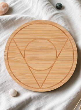 表达水晶盘 以太/喉 小号水晶阵盘 天然底托 冥想几何工具 竹杯垫