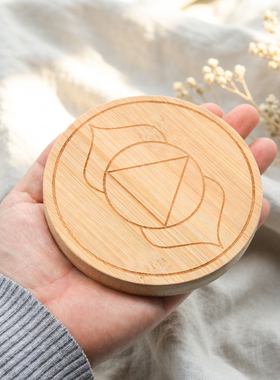 觉知水晶盘 光/眉 小号水晶阵盘 天然晶网格底托 冥想工具 竹杯垫