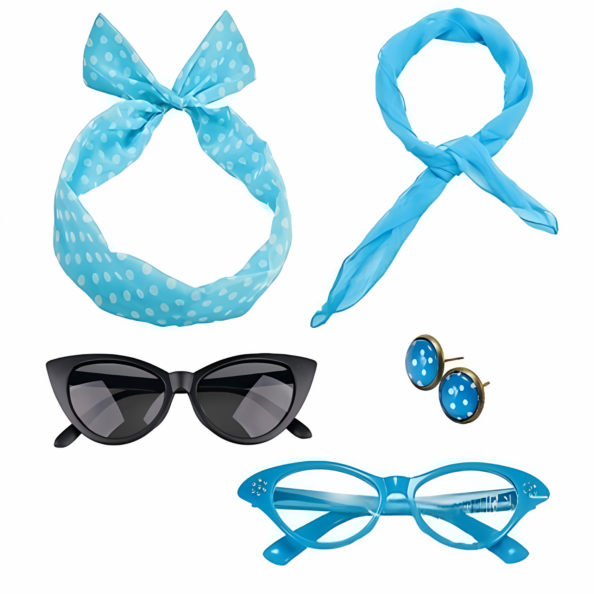 1950年代舞会派对波点头带珍珠项链手链耳环黑猫眼镜纯色丝巾套装