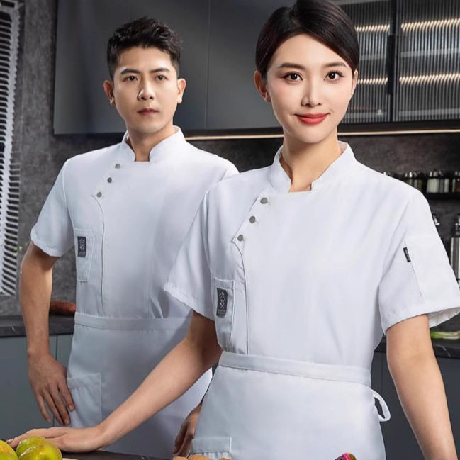 薄款透气夏季酒店餐饮烘焙后厨房西餐厅厨师衣服厨师工作服男短袖