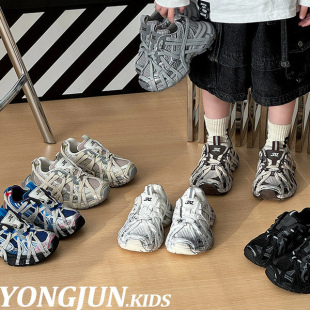 男童鞋子春季新款一脚蹬儿童蜘蛛侠女童运动鞋做旧透气老爹鞋潮款