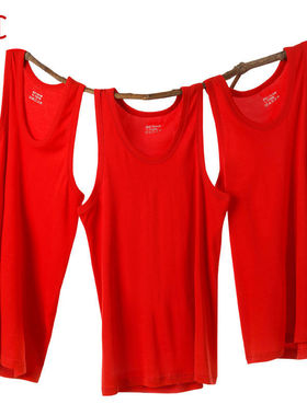 kc100%纯棉男背心本命年大红色汗衫衫夏季透气跨栏全棉打底老头衫