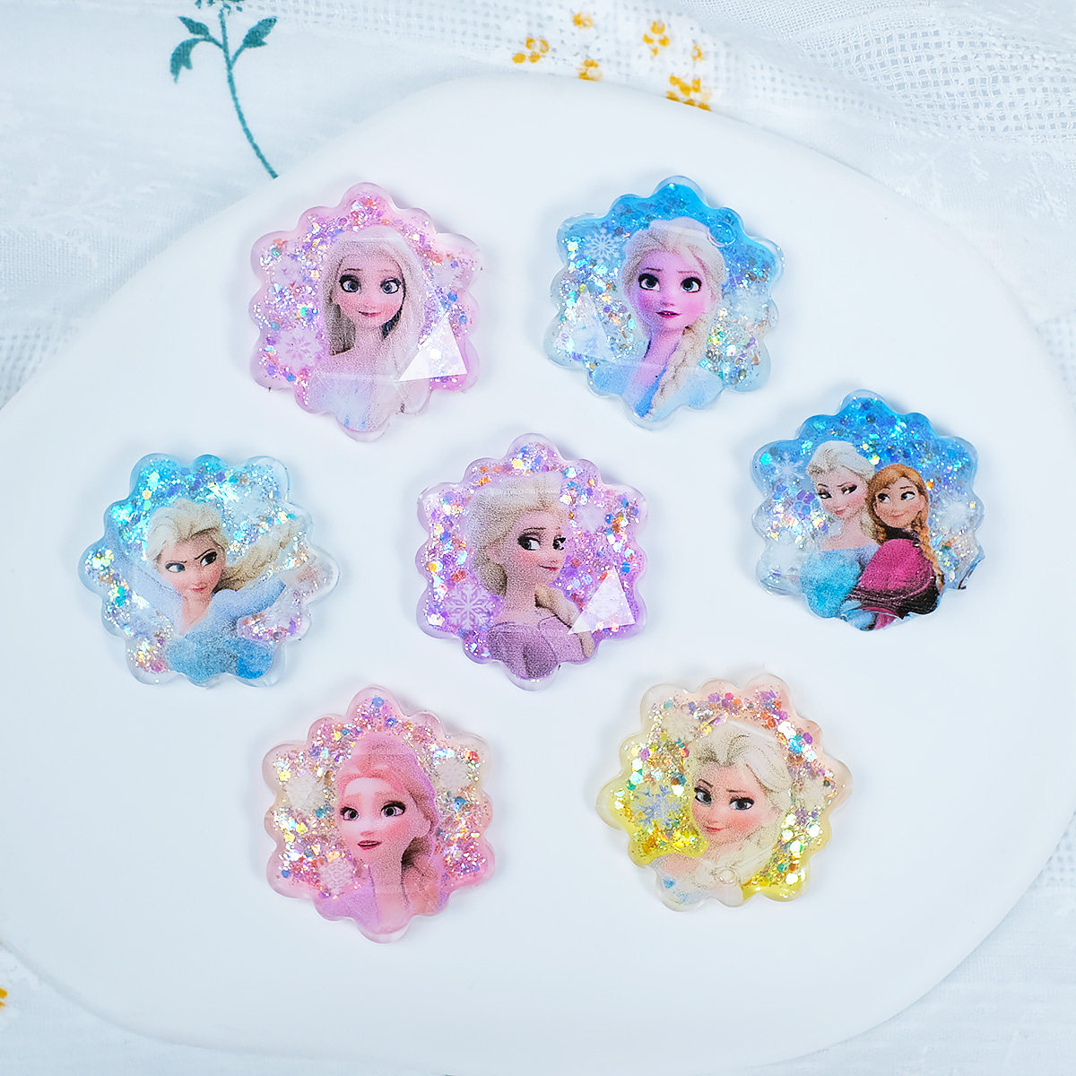 亮片细闪冰雪卡通爱沙公主diy儿童头饰树脂配件手工diy发夹配饰