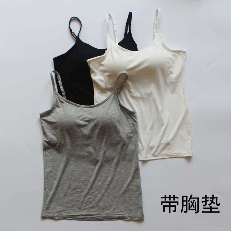 莫代尔带胸垫吊带背心 无钢圈内衣春夏女款带文胸一体式Bra-Top
