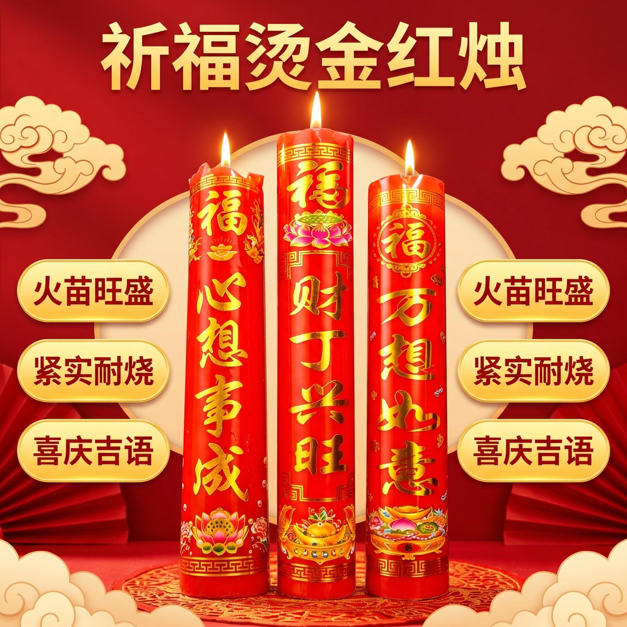 喜庆家用过年红金蜡烛清仓批发圆柱无烟结婚乔迁开业超大号蜡烛