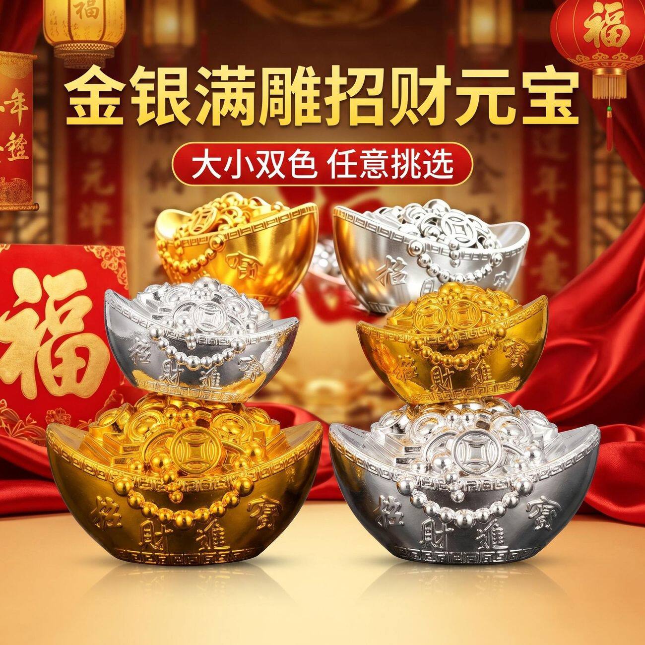 中秋折塔新年金元宝摆件塑料空心大元宝新年塑料仿真元宝道具糖果