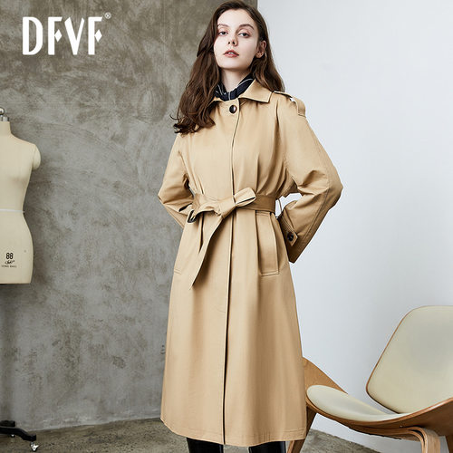 DFVF伊元素单排扣卡其色风衣女2023春秋新款休闲气质英伦风风衣女