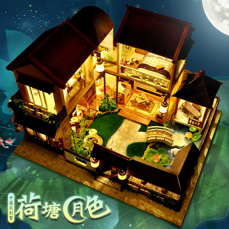 中国风diy小屋别墅手工制作小房子古代建筑模型拼装玩具生日礼物