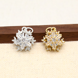 保色14k镀金满钻高级可旋转雪花吊坠隔珠隔片水晶手链手串diy配件